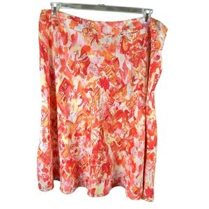Valerie Stevens Woman 20W Silk Skirt Orange Red Watercolor Print‎ Lined Side Zip